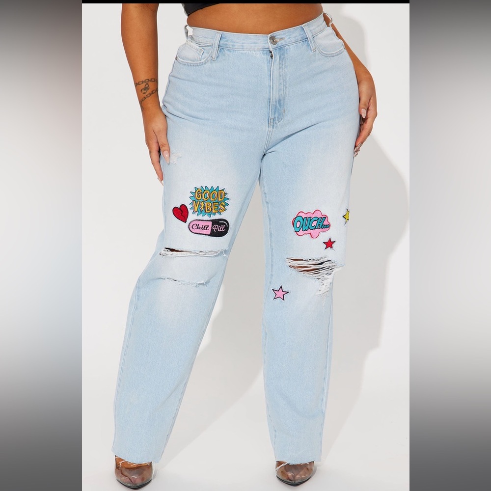 Fashion Nova pop art patchwork jeans